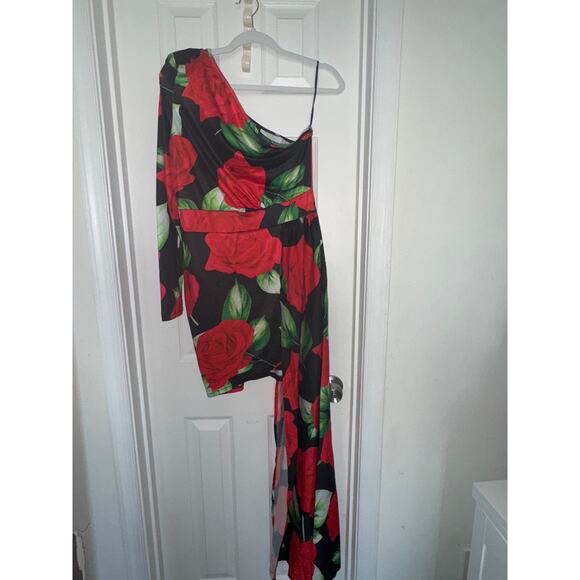 Floral Print Asymmetrical Wrap Neckline Dress With High-low Hem size M - Picture 3 of 6